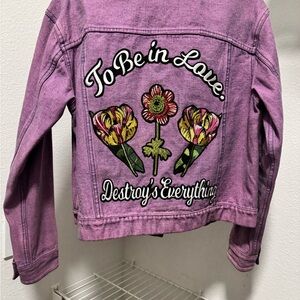 ASOS Purple Jean Jacket with Floral Embroidery